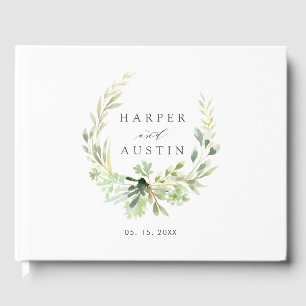 Livro De Visitas Guestbook de Casamento Botânico de Folhagem Verde