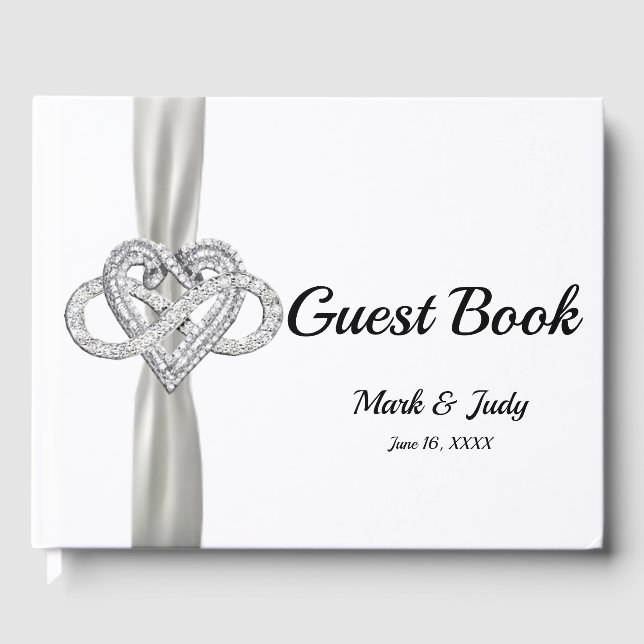 Livro De Visitas Guestbook de Casamento Cardíaco Infinito com Faixa (Frente)