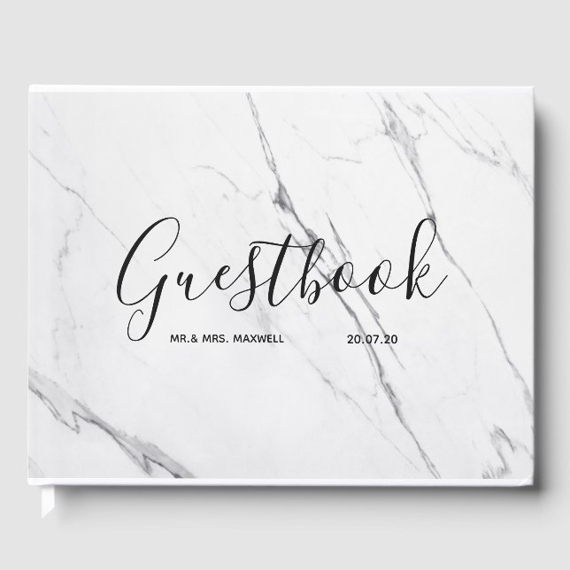 Livro De Visitas Guestbook de Casamento | Chic Mínimo Marble Branco (Frente)