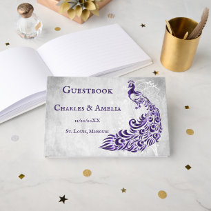 Livro De Visitas Guestbook de Casamento com Vinha Púrpura Pêssego