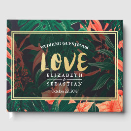 Livro De Visitas Guestbook de casamento da Dourada planta tropical