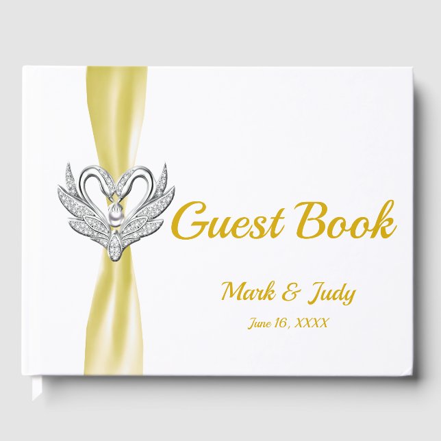 Livro De Visitas Guestbook de Casamento de Bandas Amarelas Silver S (Frente)