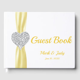 Livro De Visitas Guestbook de Casamento de Coração com Diamante Ama
