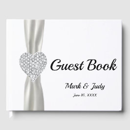 Livro De Visitas Guestbook de Casamento de Coração com Diamante Bra