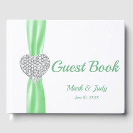 Livro De Visitas Guestbook de Casamento de Coração em Diamante Verd