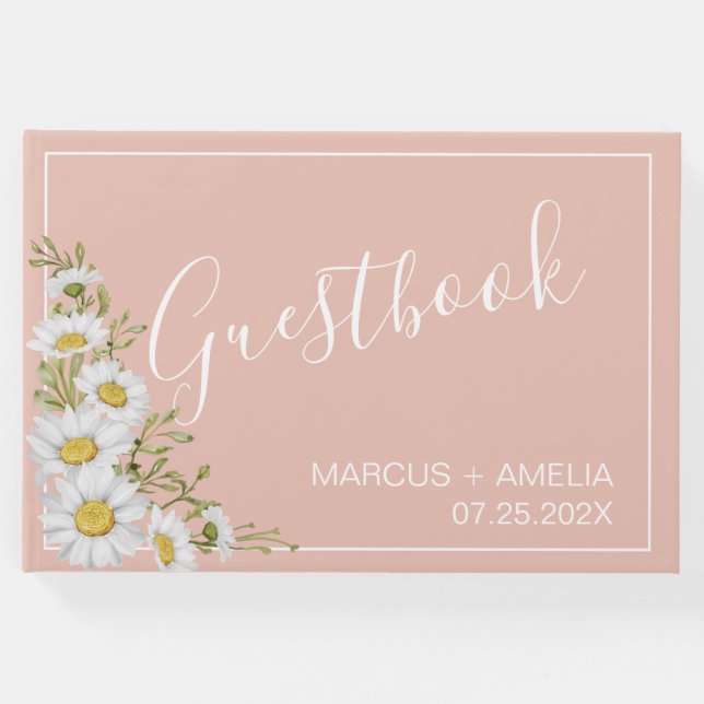 Livro De Visitas Guestbook de Casamento de Destis Brancos e Blush M (Frente)