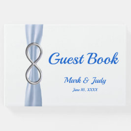 Livro De Visitas Guestbook de Casamento de Fita Azul Silver Infinit