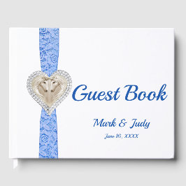 Livro De Visitas Guestbook de Casamento de Fita Azul Unicorn