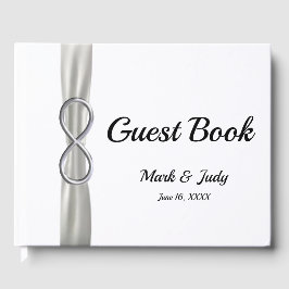 Livro De Visitas Guestbook de Casamento de Fita Branca do Silver In