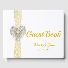 Livro De Visitas Guestbook de Casamento de Fita de Lace Amarelo Uni