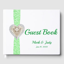Livro De Visitas Guestbook de Casamento de Fita de Lugar Verde da U