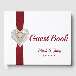 Livro De Visitas Guestbook de Casamento de Fita do Unicorn Red Lace