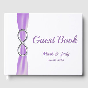 Livro De Visitas Guestbook de Casamento de Fita Roxa de Prata Infin