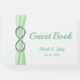 Livro De Visitas Guestbook de Casamento de Fita Verde Silver Infini