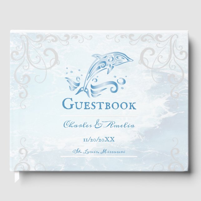 Livro De Visitas Guestbook de Casamento de Golfinho Azul (Frente)