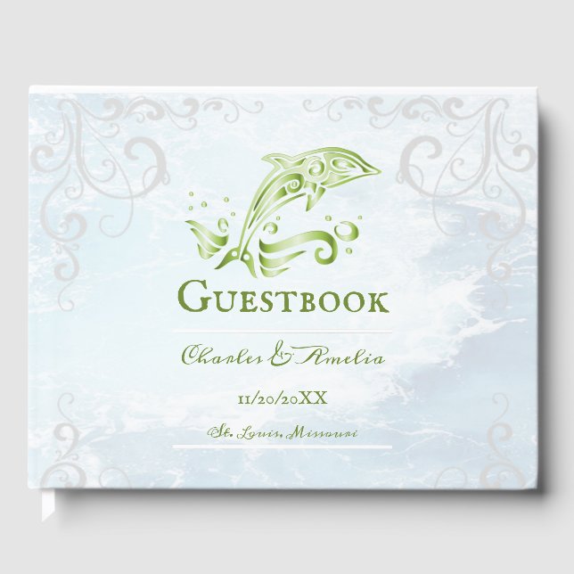 Livro De Visitas Guestbook de Casamento de Golfinhos Verdes (Frente)