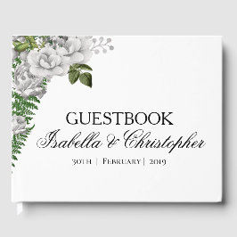 Livro De Visitas Guestbook de Casamento de Rosas Brancas e Ferns