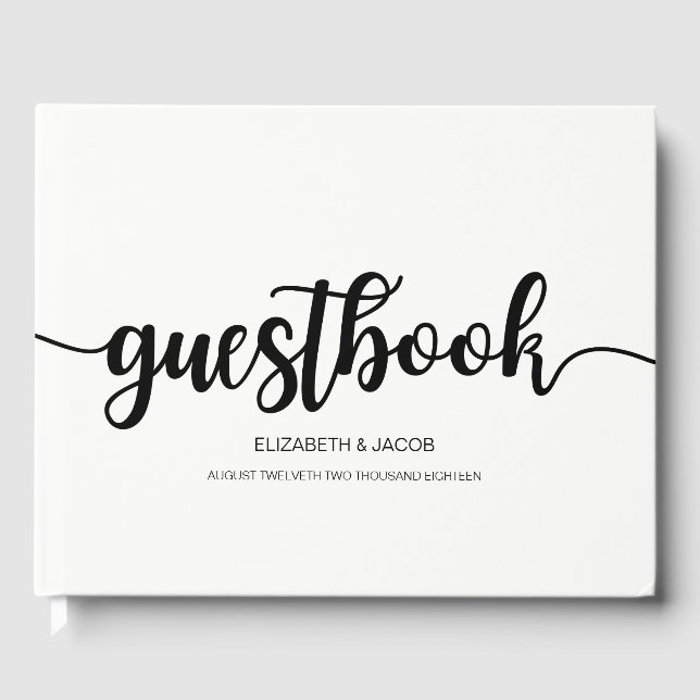Livro De Visitas Guestbook de Casamento de Script Manuscrito Modern (Frente)