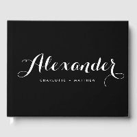 Guestbook de Casamento de Script Moderno Preto e B