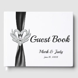 Livro De Visitas Guestbook de Casamento de Swans da Fita Negra