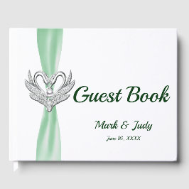 Livro De Visitas Guestbook de Casamento de Swans da Fita Verde