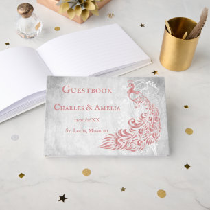 Livro De Visitas Guestbook de Casamento de Vinha Pequim Rosa