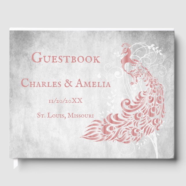 Livro De Visitas Guestbook de Casamento de Vinha Pequim Rosa (Frente)