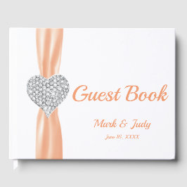Livro De Visitas Guestbook de Casamento do Coração Orange Diamond