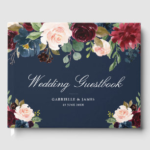 Livro De Visitas Guestbook de casamento floral Elegante Burgundy e 