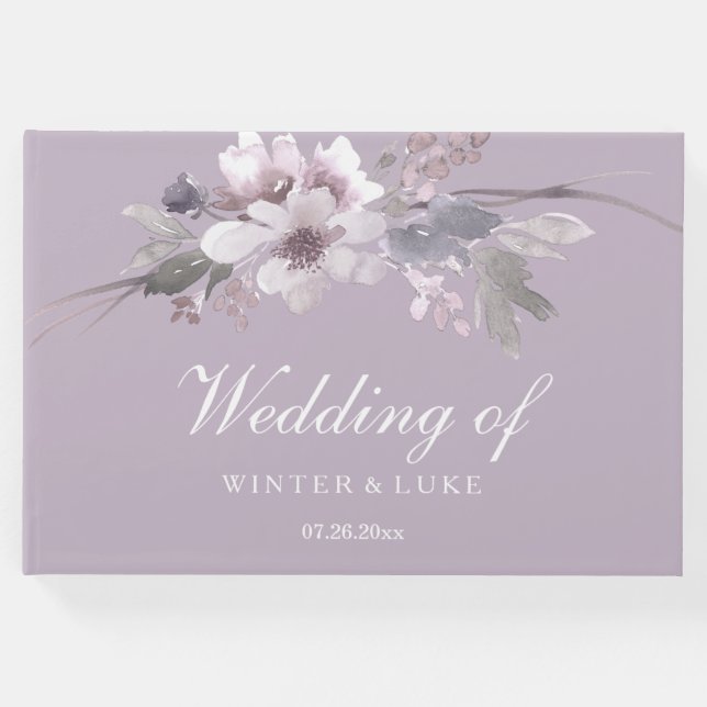 Livro De Visitas Guestbook de Casamento Floral Elegante lavanda Rox (Frente)