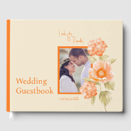 Livro De Visitas Guestbook de Casamento Floral Laranja