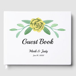 Livro De Visitas Guestbook de casamento Folhagem Floral Amarelo