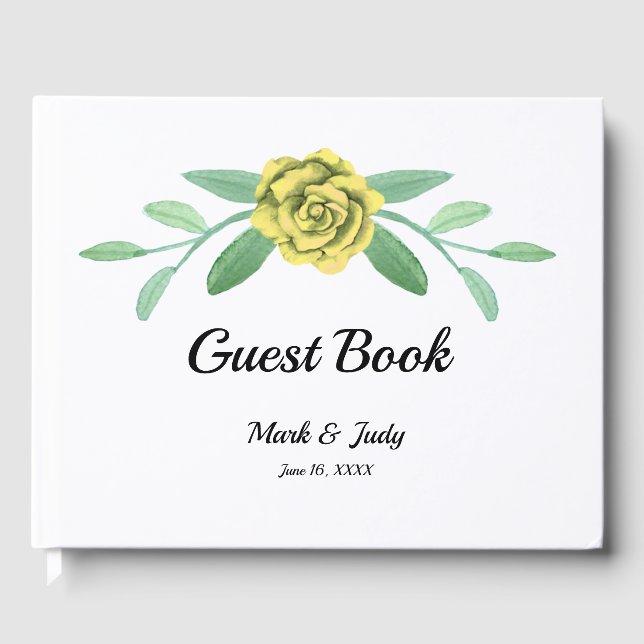 Livro De Visitas Guestbook de casamento Folhagem Floral Amarelo (Frente)