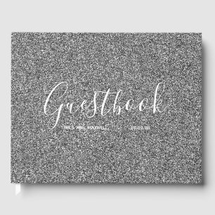 Livro De Visitas Guestbook de Casamento Glitter De Prata