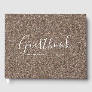 Livro De Visitas Guestbook de Casamento Glitter Dourado Rosa