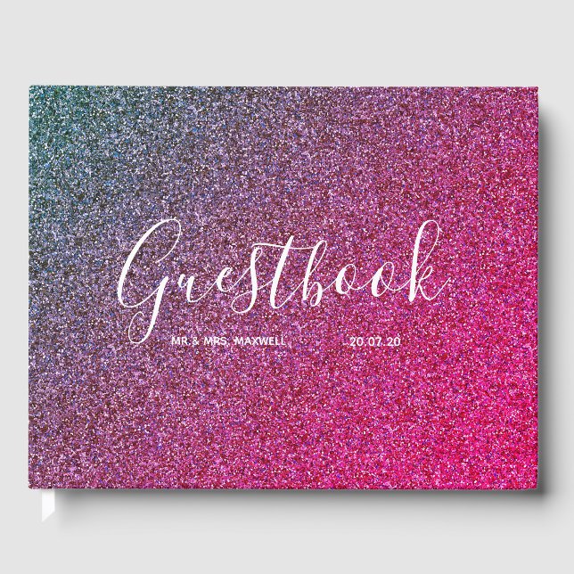 Livro De Visitas Guestbook de Casamento | Glitter Rosa (Frente)