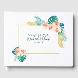 Livro De Visitas Guestbook de Casamento Hibiscus Dourado Elegante n