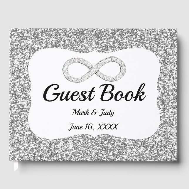 Livro De Visitas Guestbook de Casamento Infinito do Diamond Glitter (Frente)