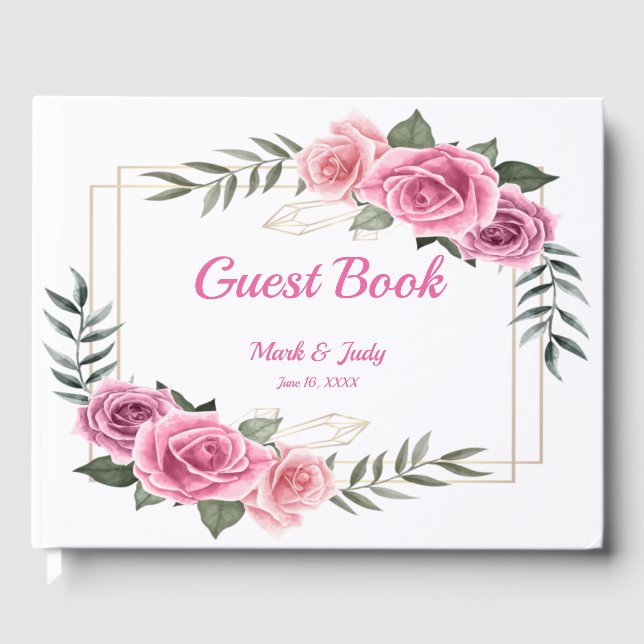 Livro De Visitas Guestbook de Casamento Rosa Rosa Geométrico Elegan (Frente)