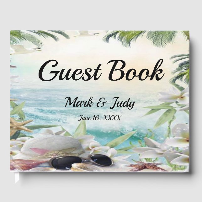 Livro De Visitas Guestbook de Casamento Tropical de Praia Elegante (Frente)