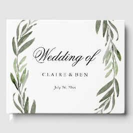 Livro De Visitas Guestbook de Casamento Verde de Leaf em Água Moder