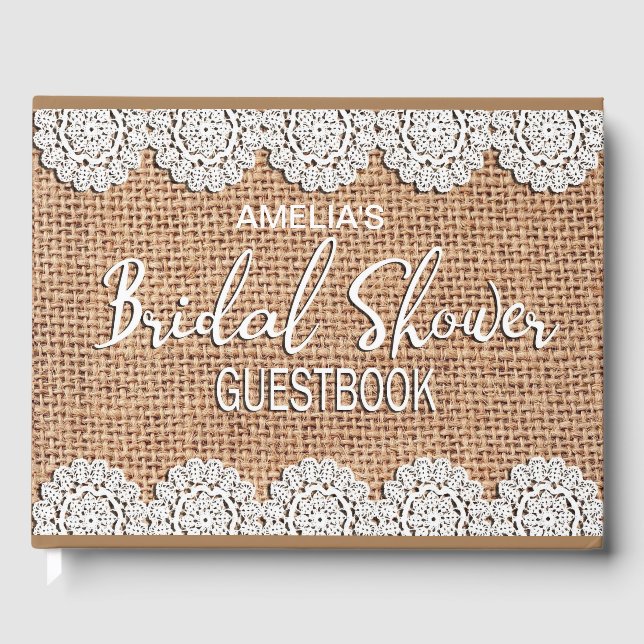 Livro De Visitas Guestbook de Chá de panela Russo Burlap Lace (Frente)