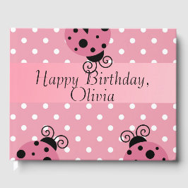 Livro De Visitas Guestbook de Feliz Aniversário do Ladybug Rosa