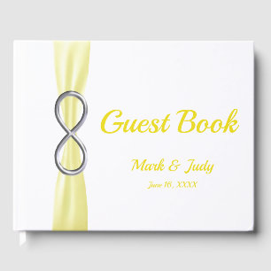 Livro De Visitas Guestbook de prata do casamento da fita do amarelo