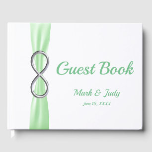 Livro De Visitas Guestbook de prata do casamento da fita do verde