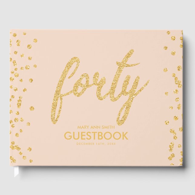 Livro De Visitas Guestbook Dourado Blush "Quarenta" 40 Aniversário  (Frente)