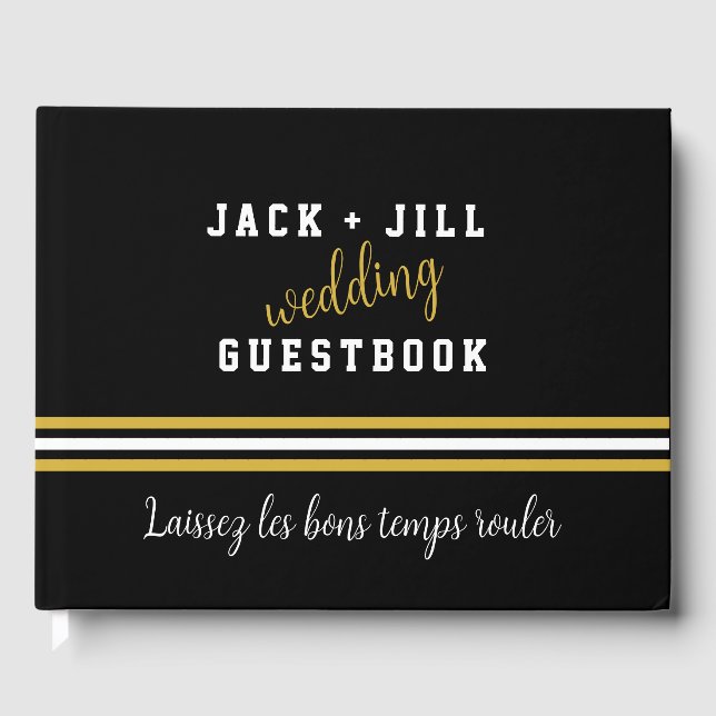 Livro De Visitas Guestbook Dourado de Casamento Preto e Moderno Per (Frente)