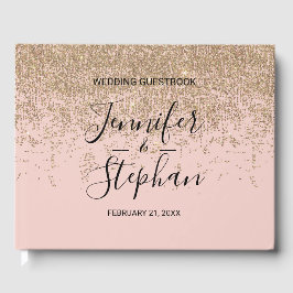 Livro De Visitas Guestbook Dourado Glitter Sparkles Blush Pink Casa
