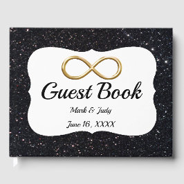 Livro De Visitas Guestbook Dourado Infinito com Brilho Negro