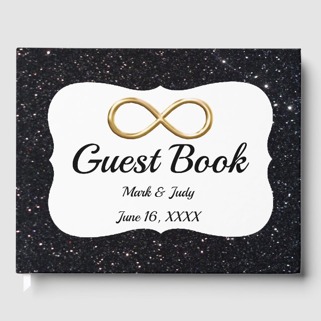 Livro De Visitas Guestbook Dourado Infinito com Brilho Negro (Frente)
